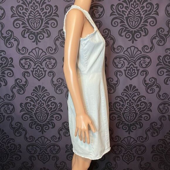 Cheap Monday Marie Women’s Medium Denim Sleeveless Midi Dress Fringe Hem - Picture 3 of 8